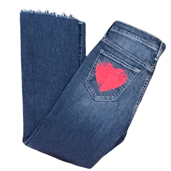 MOTHER Insider Crop Step Fray Blue Denim Jeans Love on the Edge Heart Size 27 - Picture 9 of 16